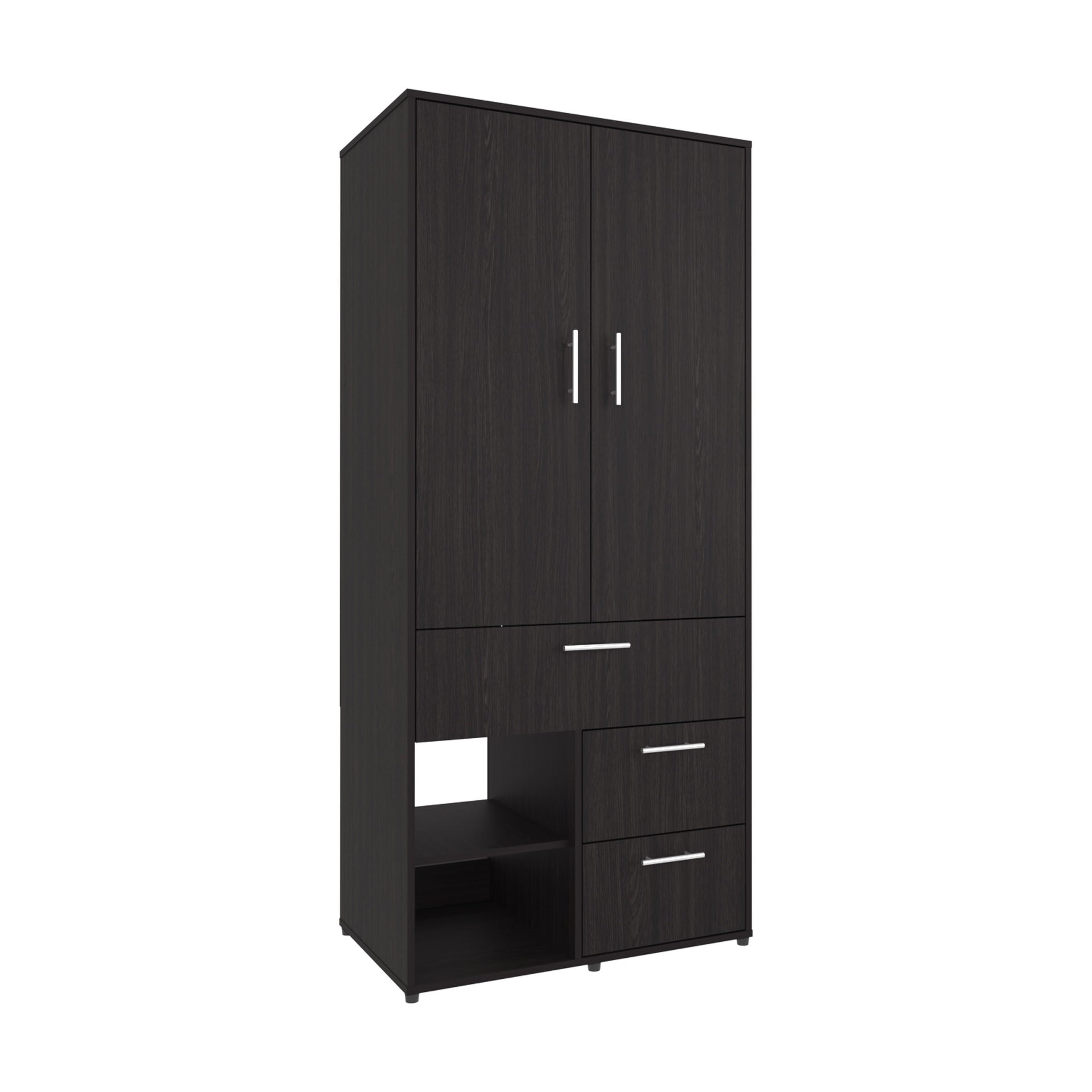 Armoire 70.90" H, 2 Doors, 3 Drawers, 2 Shelves, 6 Legs, Black Wengue - Bedroom