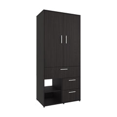 Armoire 70.90" H, 2 Doors, 3 Drawers, 2 Shelves, 6 Legs, Black Wengue - Bedroom