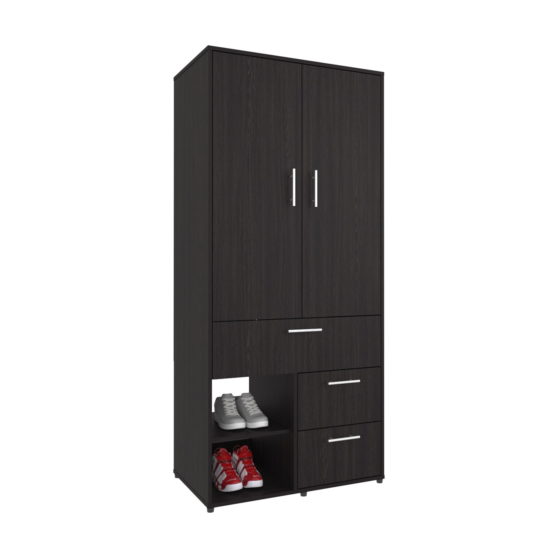 Armoire 70.90" H, 2 Doors, 3 Drawers, 2 Shelves, 6 Legs, Black Wengue - Bedroom