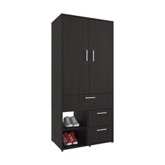 Armoire 70.90" H, 2 Doors, 3 Drawers, 2 Shelves, 6 Legs, Black Wengue - Bedroom