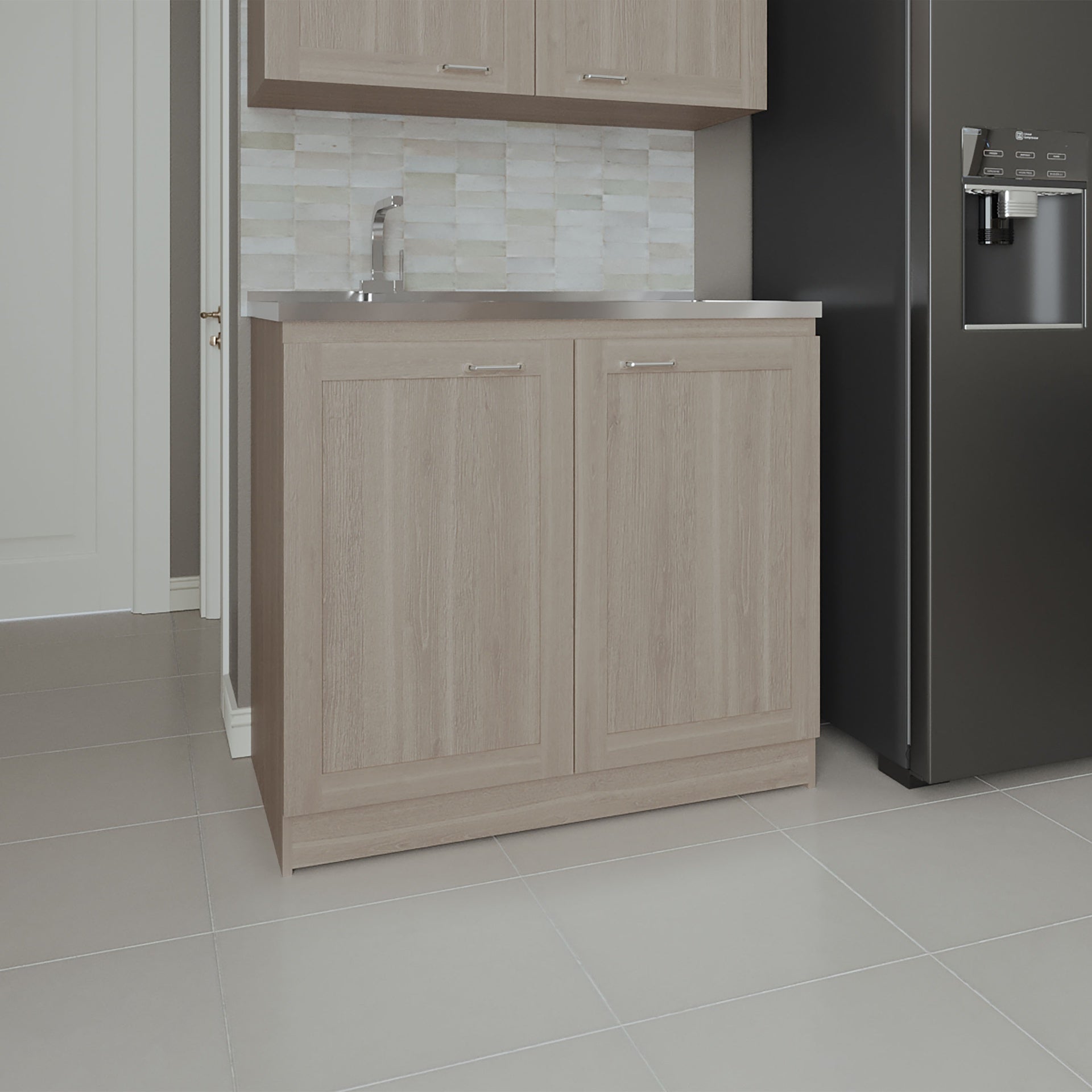 Utility Sink Cabinet 36" H, 2 Doors, 2 Shelves, White Oak - Kitchen
