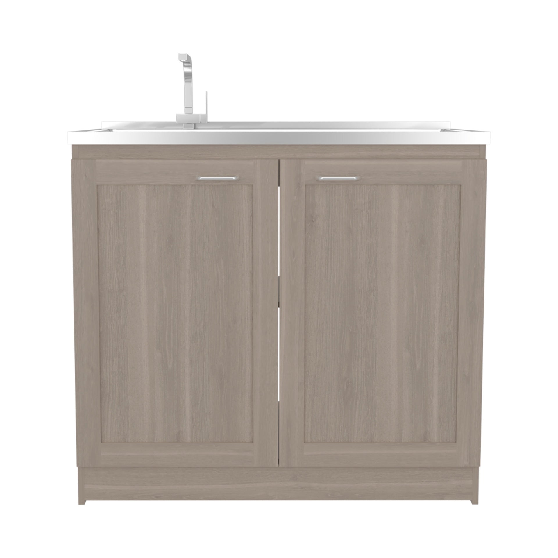 Utility Sink Cabinet 36" H, 2 Doors, 2 Shelves, White Oak - Kitchen