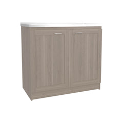 Utility Sink Cabinet 36" H, 2 Doors, 2 Shelves, White Oak - Kitchen