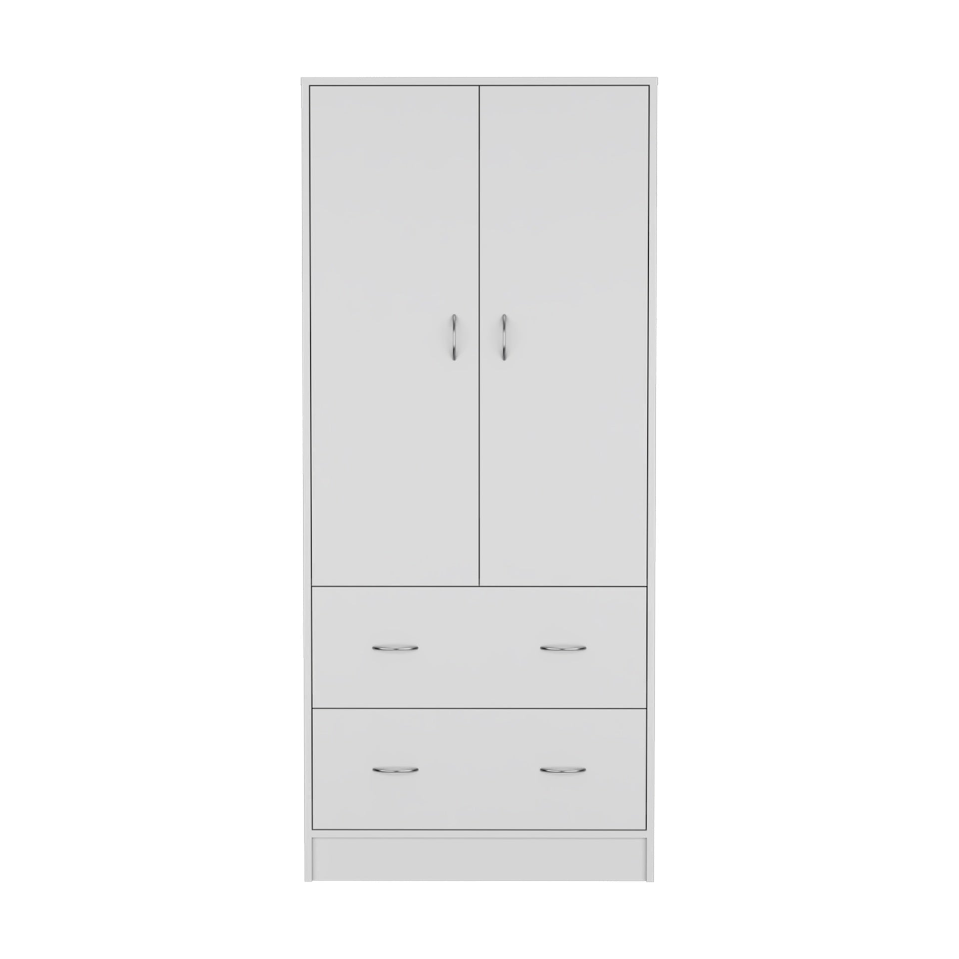 Armoire 71" H  with Two Doors, Two Drawers, and Hanging Rod,White