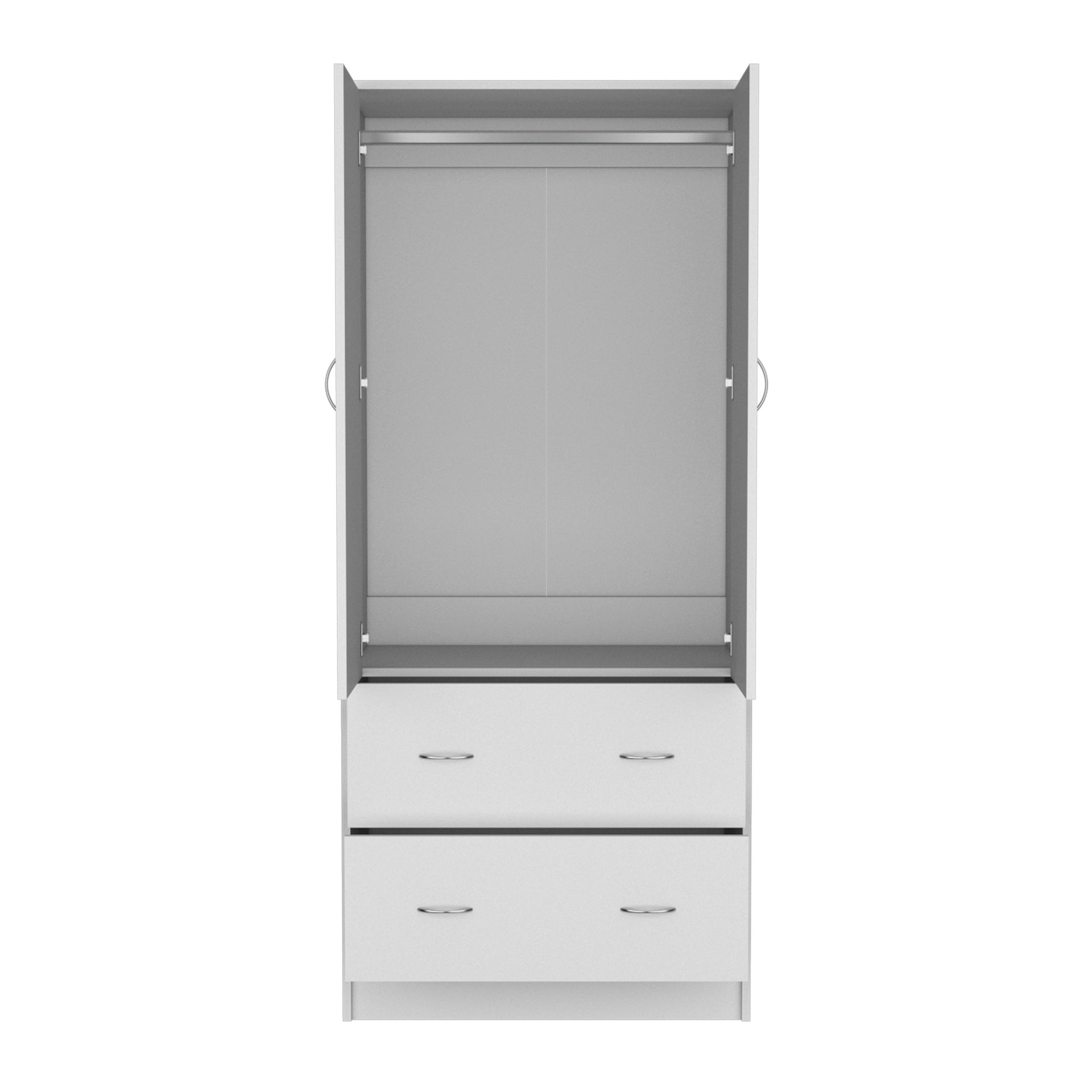 Armoire 71" H  with Two Doors, Two Drawers, and Hanging Rod,White