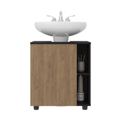 Under Sink Storage 24.4" H, 1 Door, 4 Shelves, 4 Legs, Natural Oak / Black Wengue - Bathroom