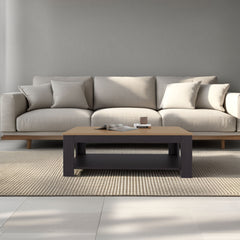 Coffee Table 16.2" H, 1 Shelf, Black Wengue / Natural Oak - Living Room