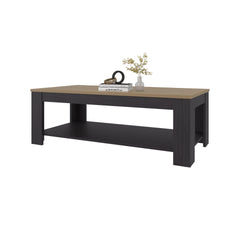 Coffee Table 16.2" H, 1 Shelf, Black Wengue / Natural Oak - Living Room