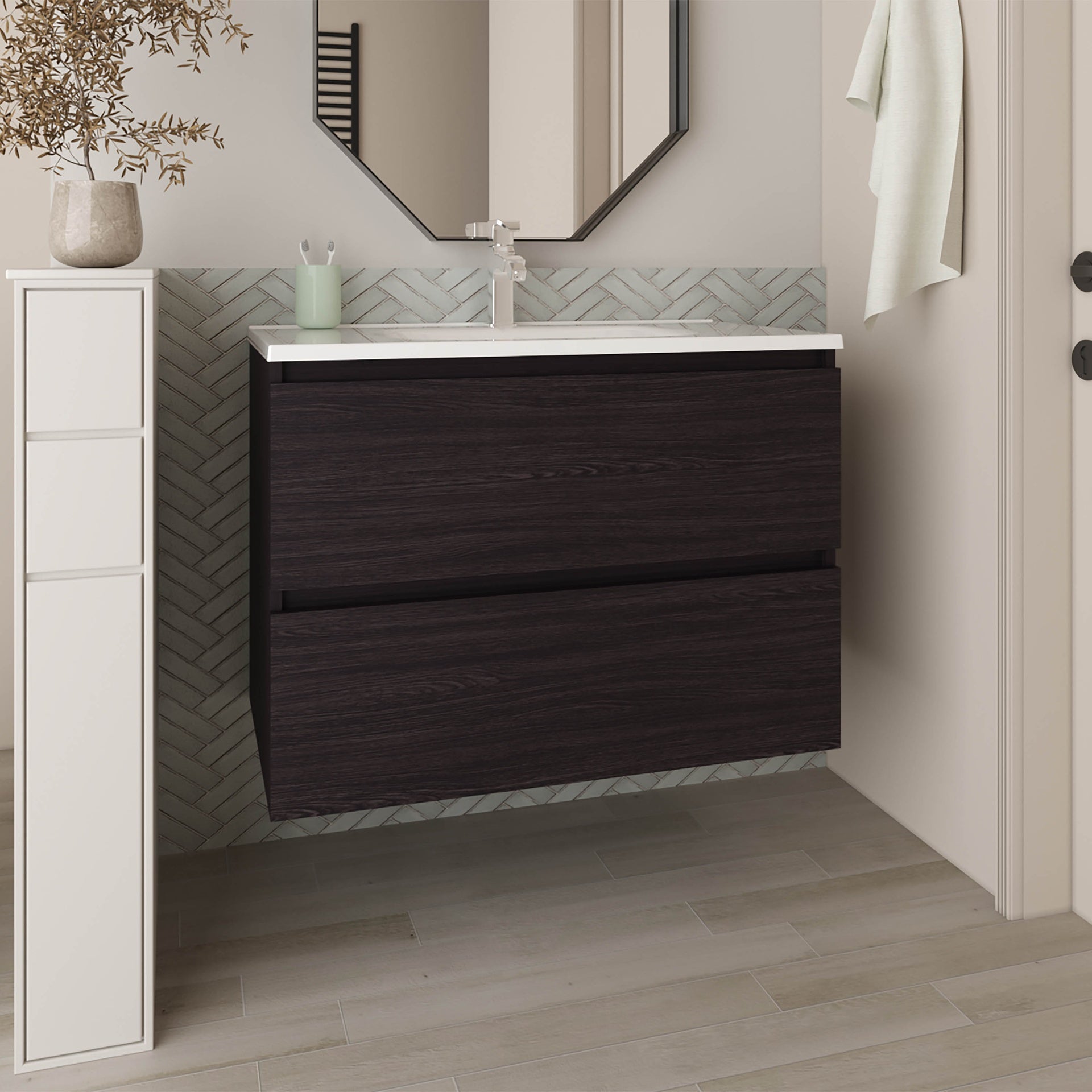 Bathroom Vanity with Sink, 2 Drawers, Black Wengue