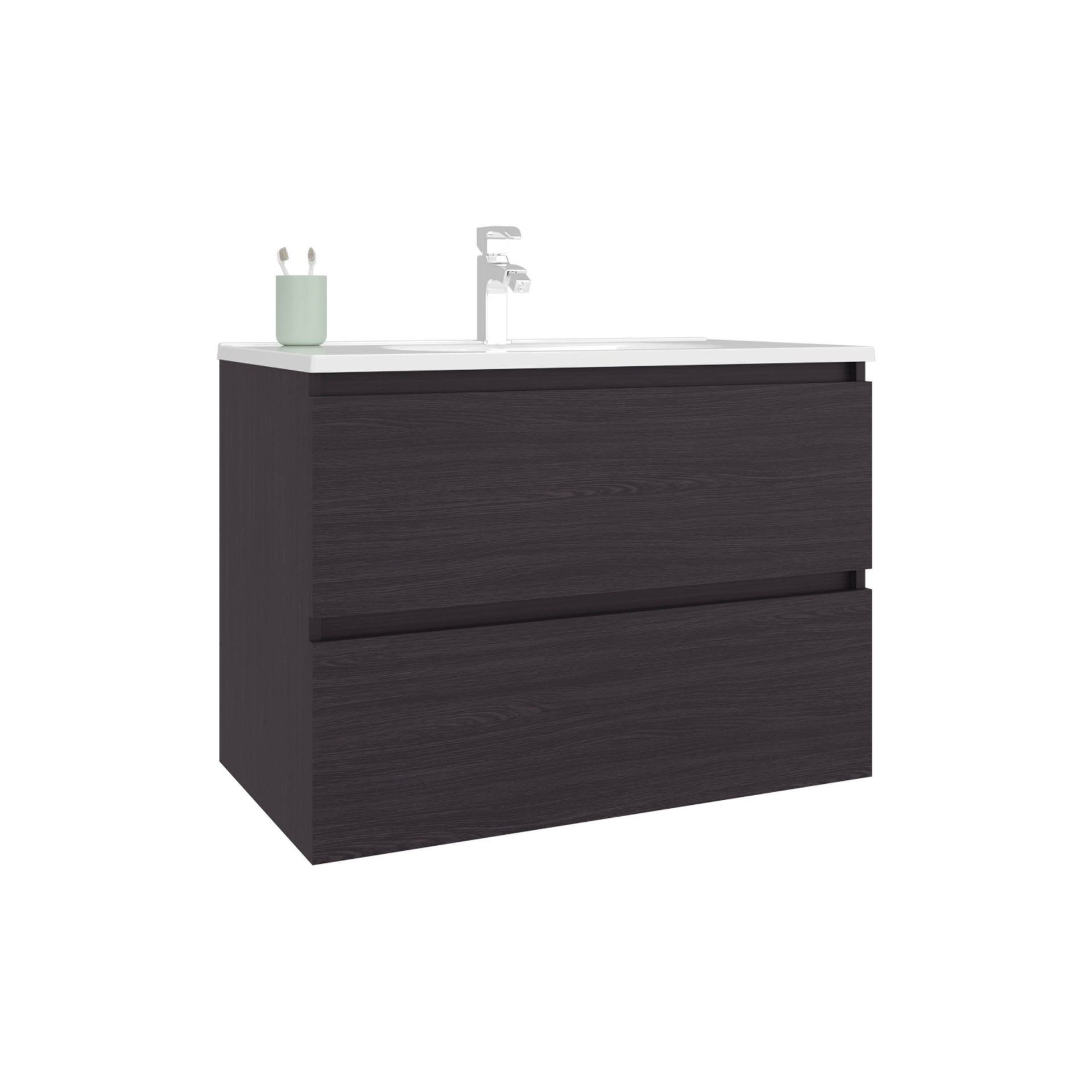 Bathroom Vanity with Sink, 2 Drawers, Black Wengue