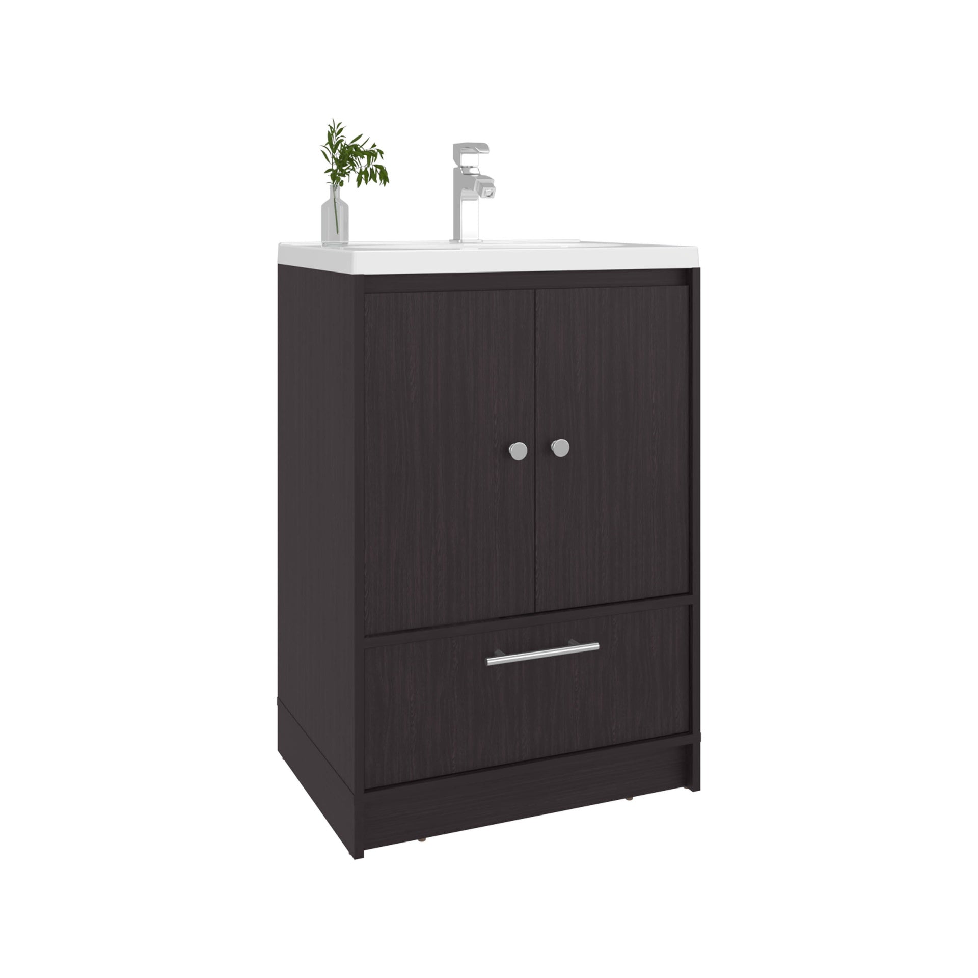 Bathroom Vanity with Sink, 2 Doors, 1 Drawer, Black Wengue