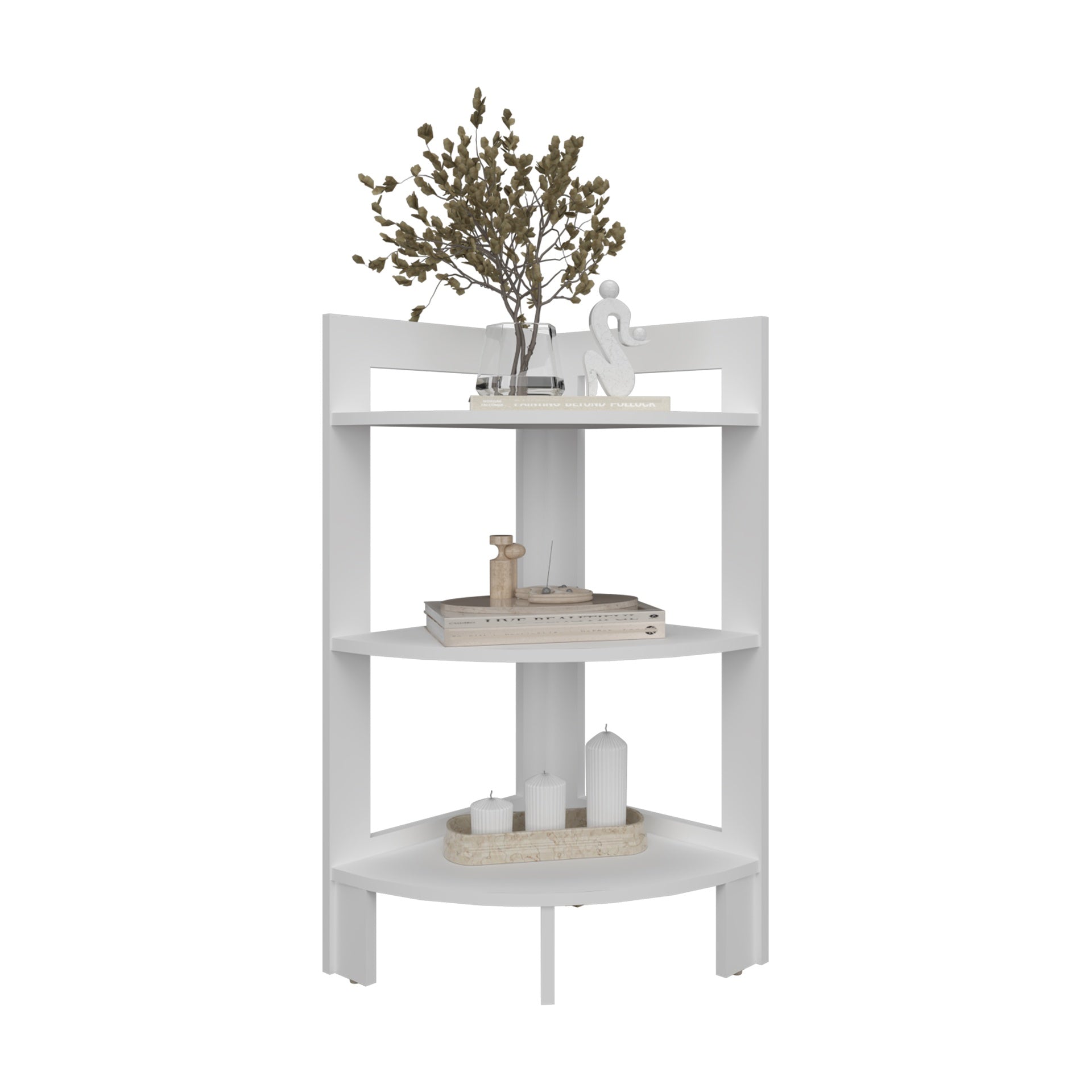 Side Table 31.70" H, with 3 Shelves, 3 Legs, White