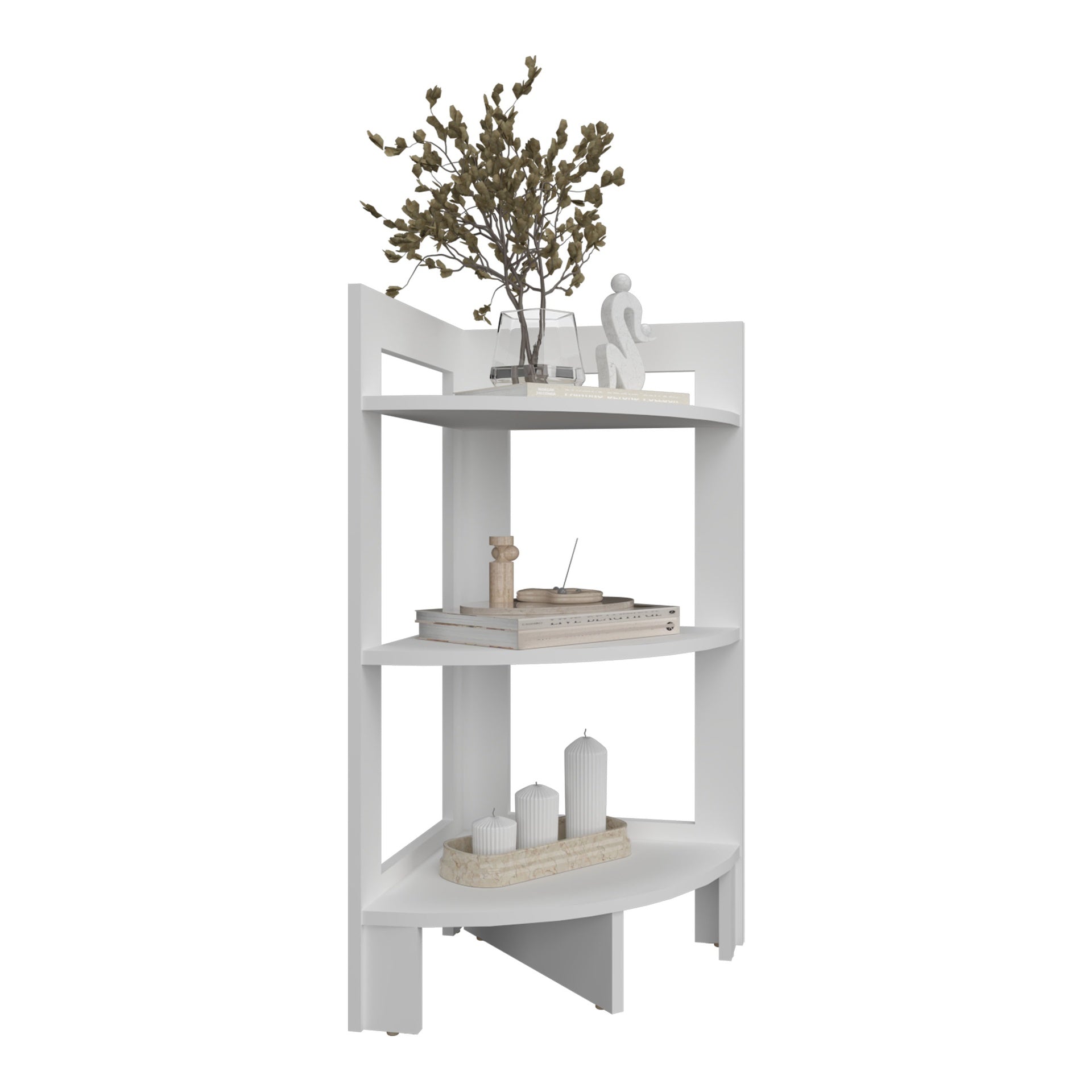 Side Table 31.70" H, with 3 Shelves, 3 Legs, White