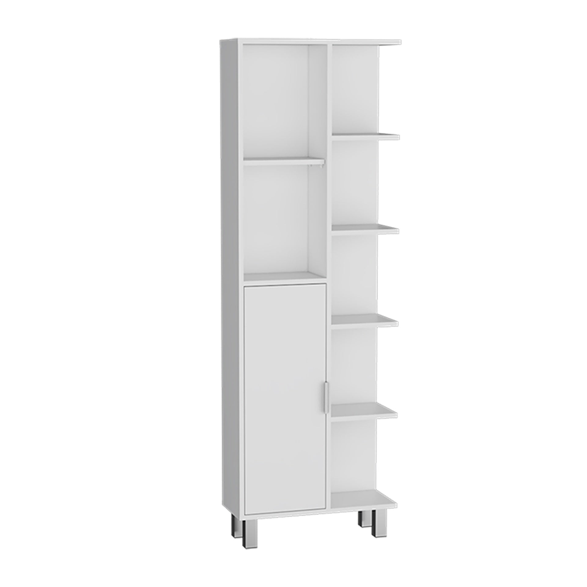 Mott 63" H Linen Bathroom Cabinet with Seven Open Shelves, One Drawer and four legs,White