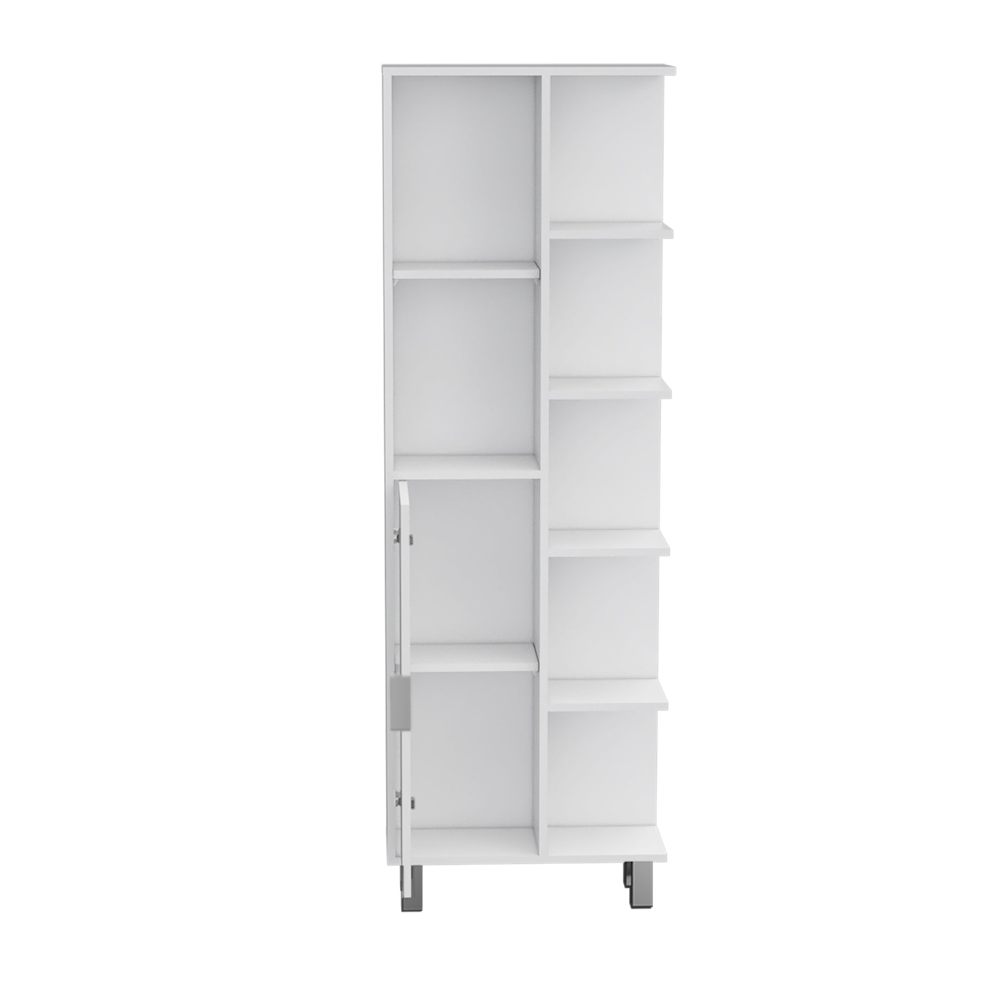 Mott 63" H Linen Bathroom Cabinet with Seven Open Shelves, One Drawer and four legs,White