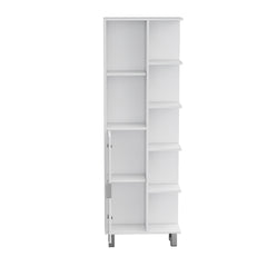 Mott 63" H Linen Bathroom Cabinet with Seven Open Shelves, One Drawer and four legs,White