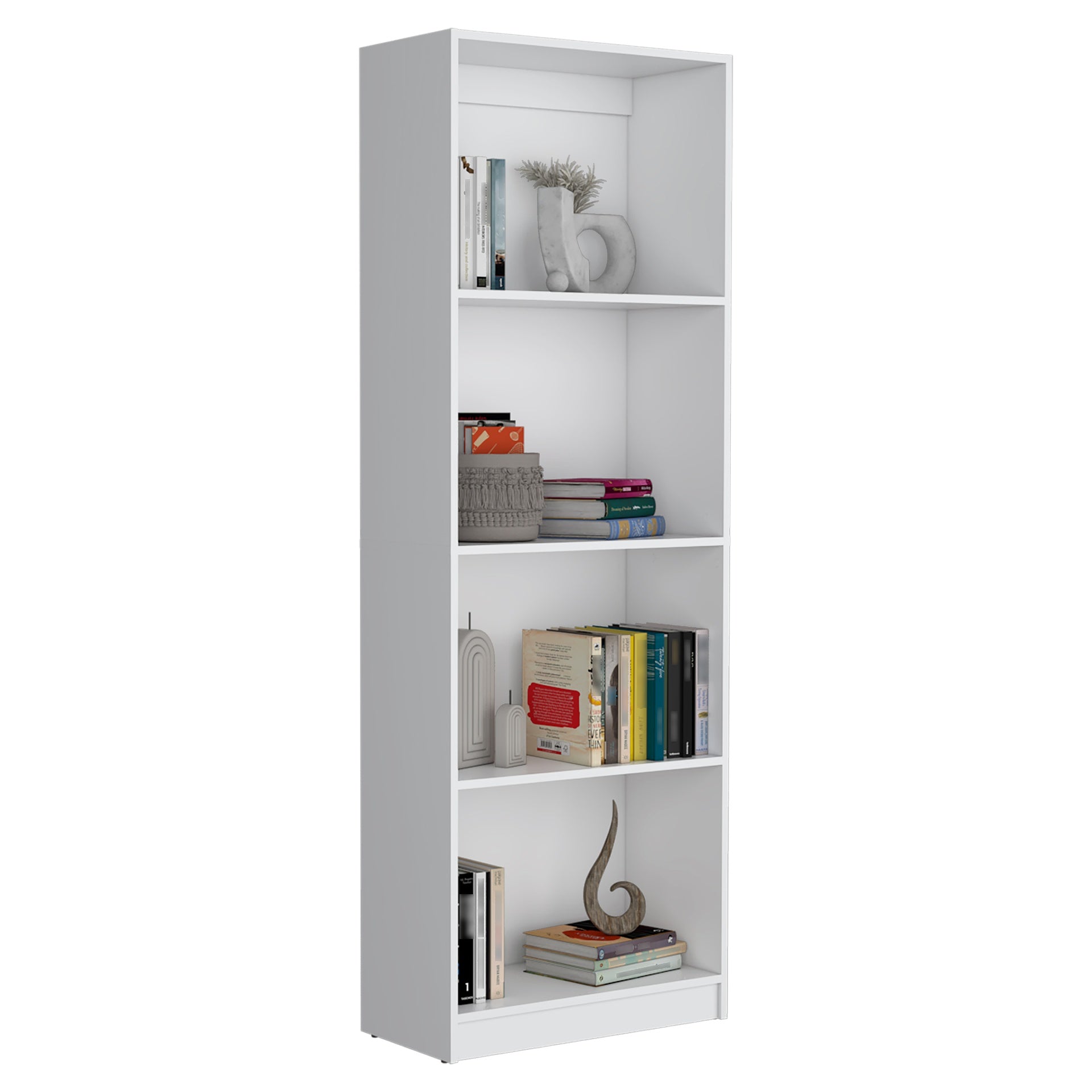 Vinton Bookcase with Spacious Tier-Shelving Design, White