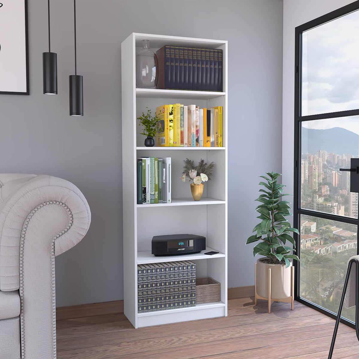 Vinton 4-Tier Bookcase with Modern Storage for Books and Decor, White