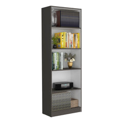 Vinton 4-Tier Bookcase with Modern Storage for Books and Decor, Matt Gray / White