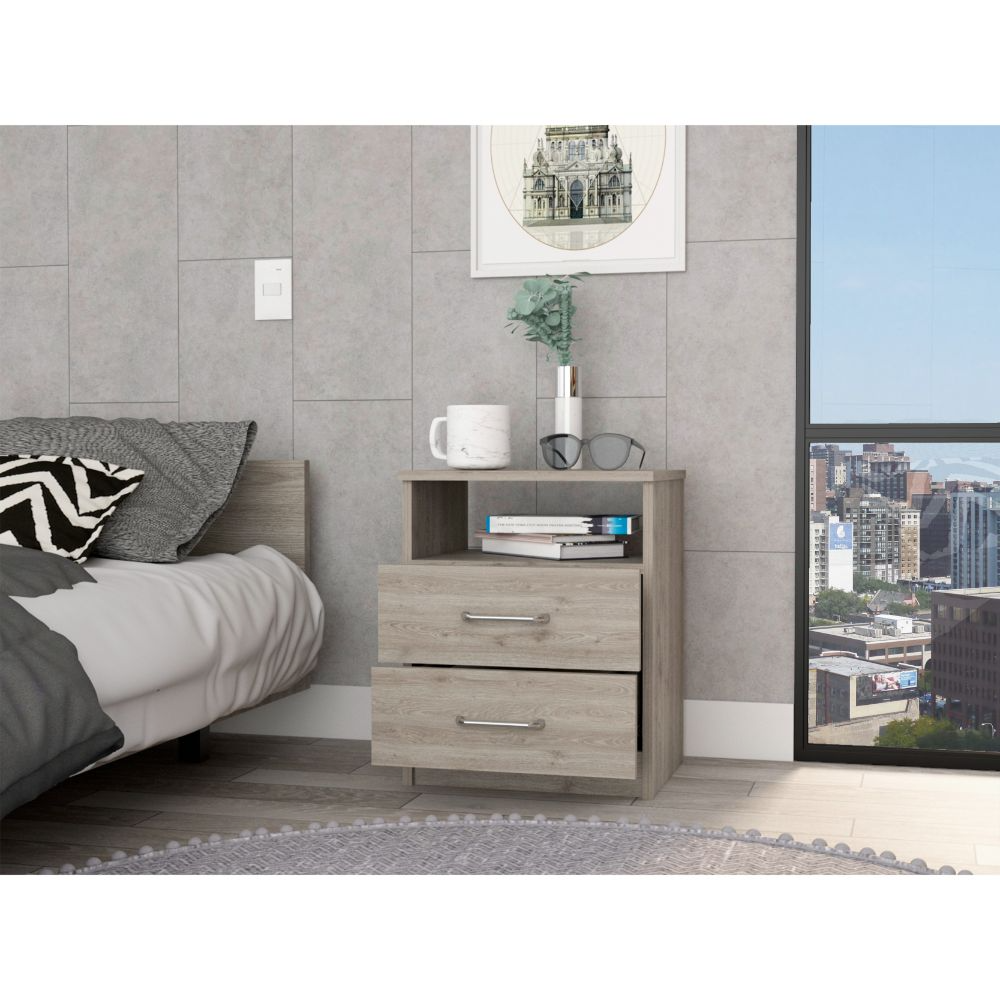 Nightstand 20"H, Two Drawers, One Shelf, Superior Top, Light Gray
