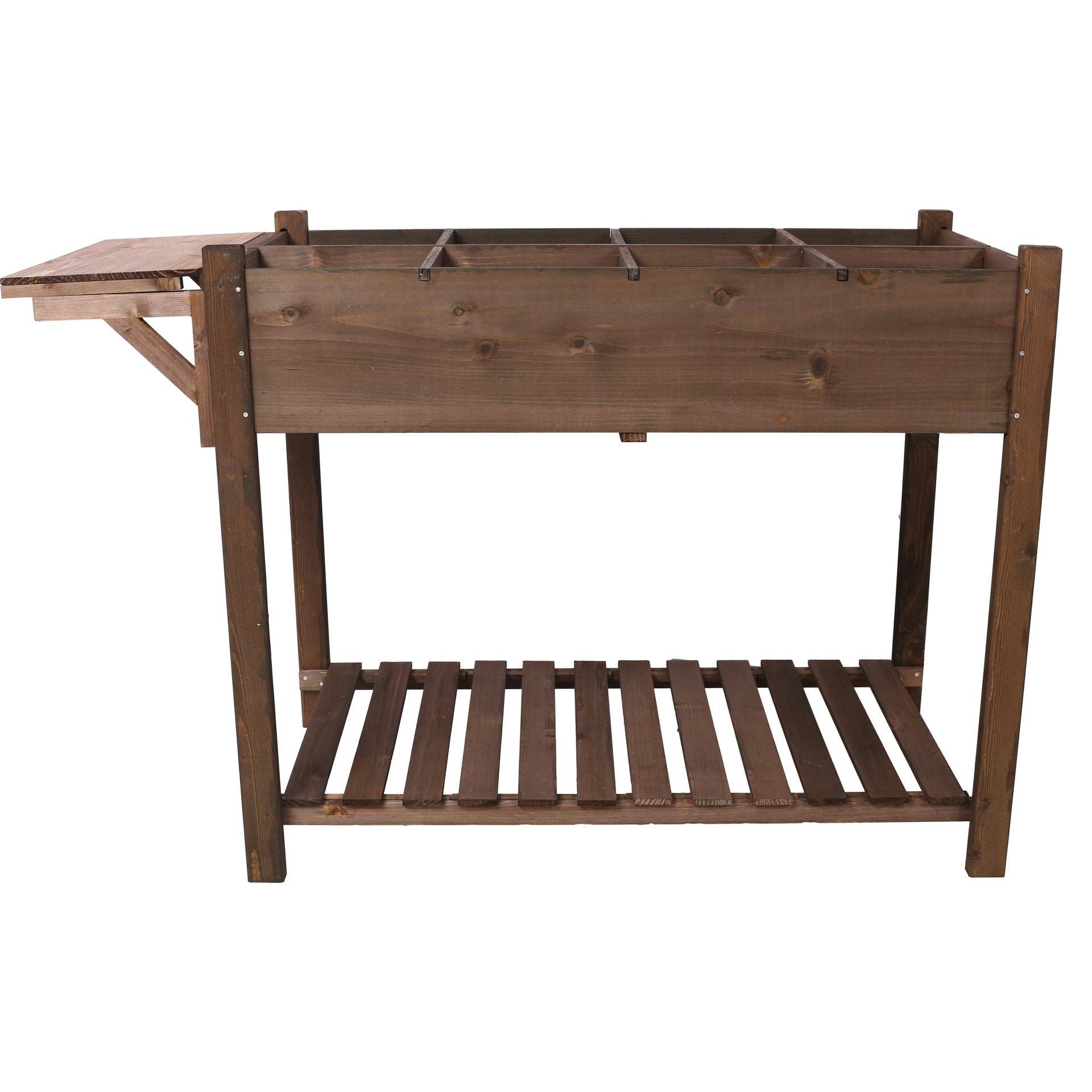 8 Pockets Horticulture Raised Garden Bed Elevated Wood Planter Box Stand with Foldable Side Table and Storage Shelf for Herb/Vegetables/Flowers, dark brown color