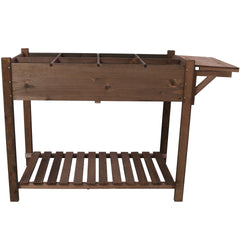 8 Pockets Horticulture Raised Garden Bed Elevated Wood Planter Box Stand with Foldable Side Table and Storage Shelf for Herb/Vegetables/Flowers, dark brown color