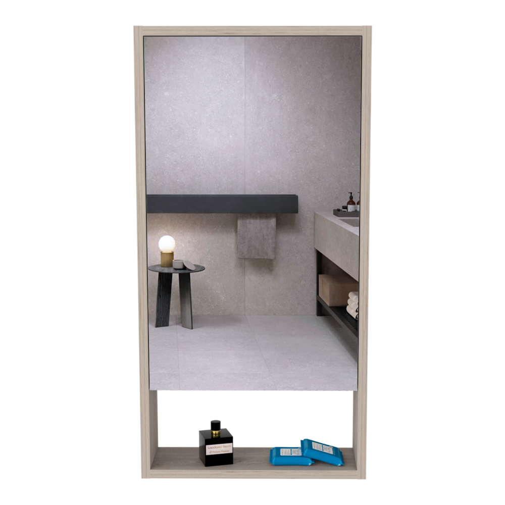 Medicine Single Door Cabinet 35" H, Two Interior Shelves, One External Shelf, Light Gray