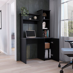 Muncy Computer Desk with Ample Work Surface, Hutch Storage and Single Door Cabinet with 3-Tier Shelves, White