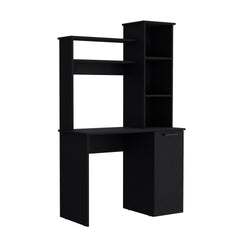 Muncy Computer Desk with Ample Work Surface, Hutch Storage and Single Door Cabinet with 3-Tier Shelves, White