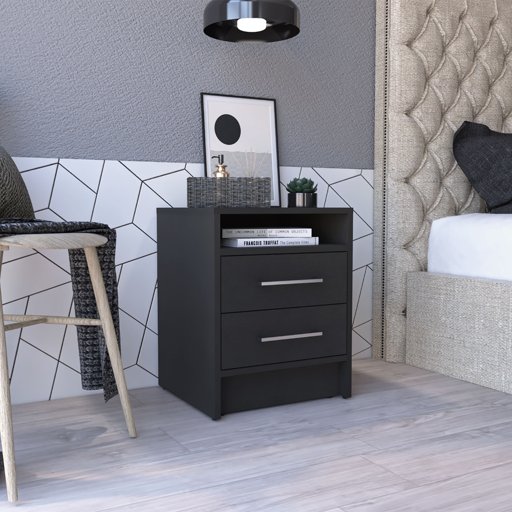 Nightstand 20"H, Two Drawers, Superior Top, Metal Handles, Black