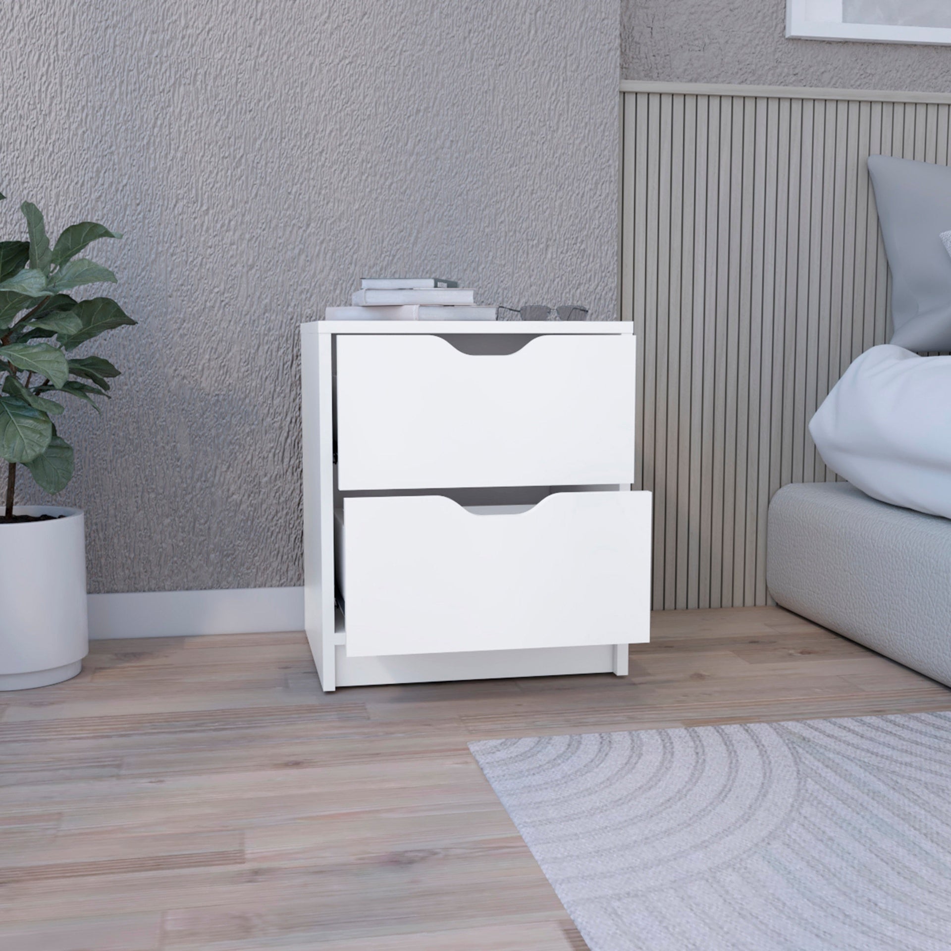 Double Drawer Nightstand 19"H, Bedside Table, White