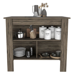 DEPOT E-SHOP Delos Kitchen Island, Four Legs, Three Shelves, Dark Brown
