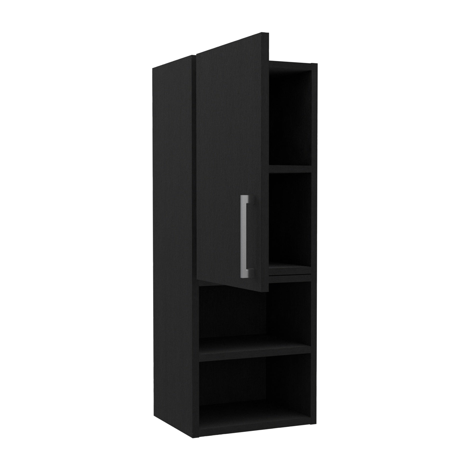 Medicine Single Door Cabinet 31"H, Two External Shelves, Two Interior Shelves, Black