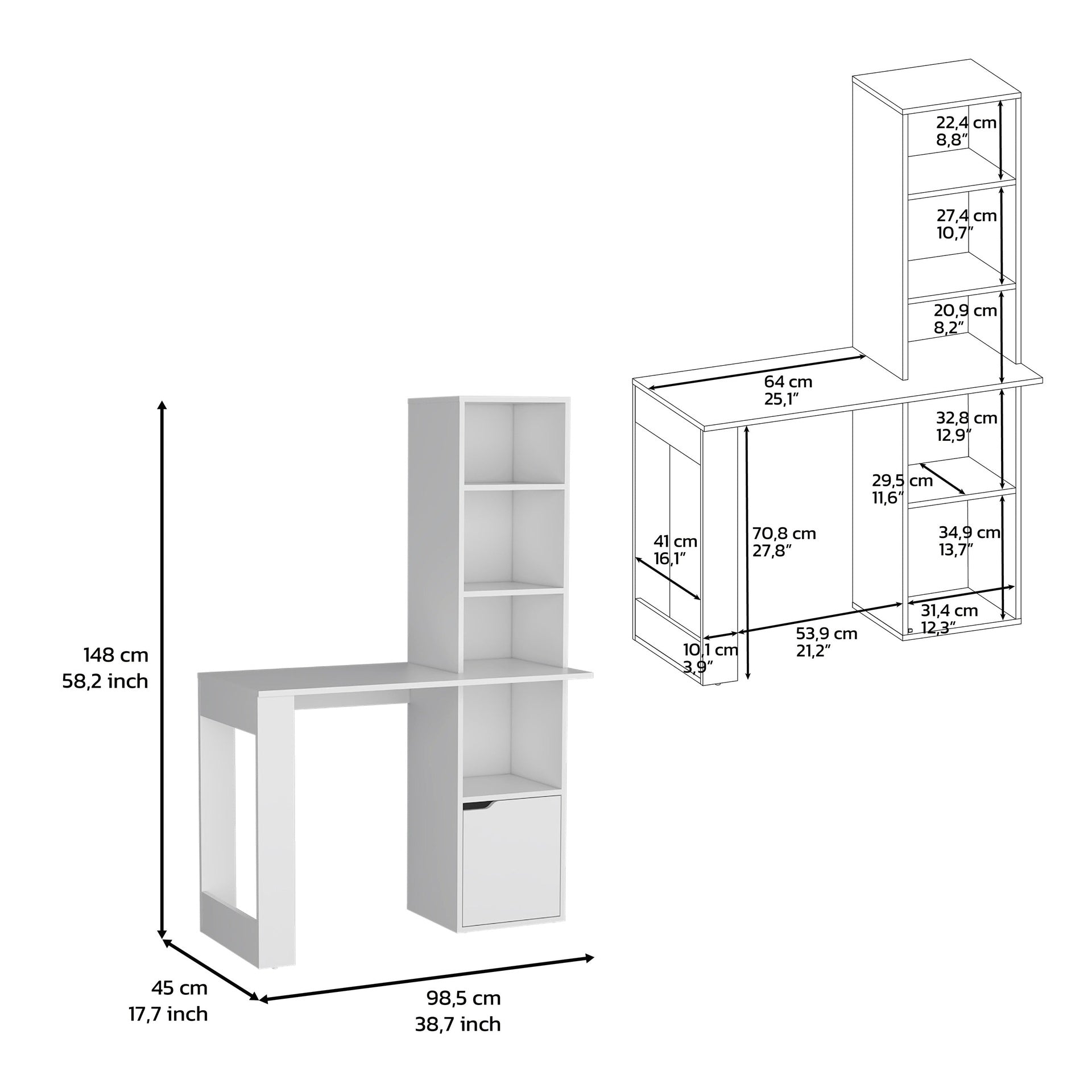 Writing Desk With Bookcase and Cabinet, White