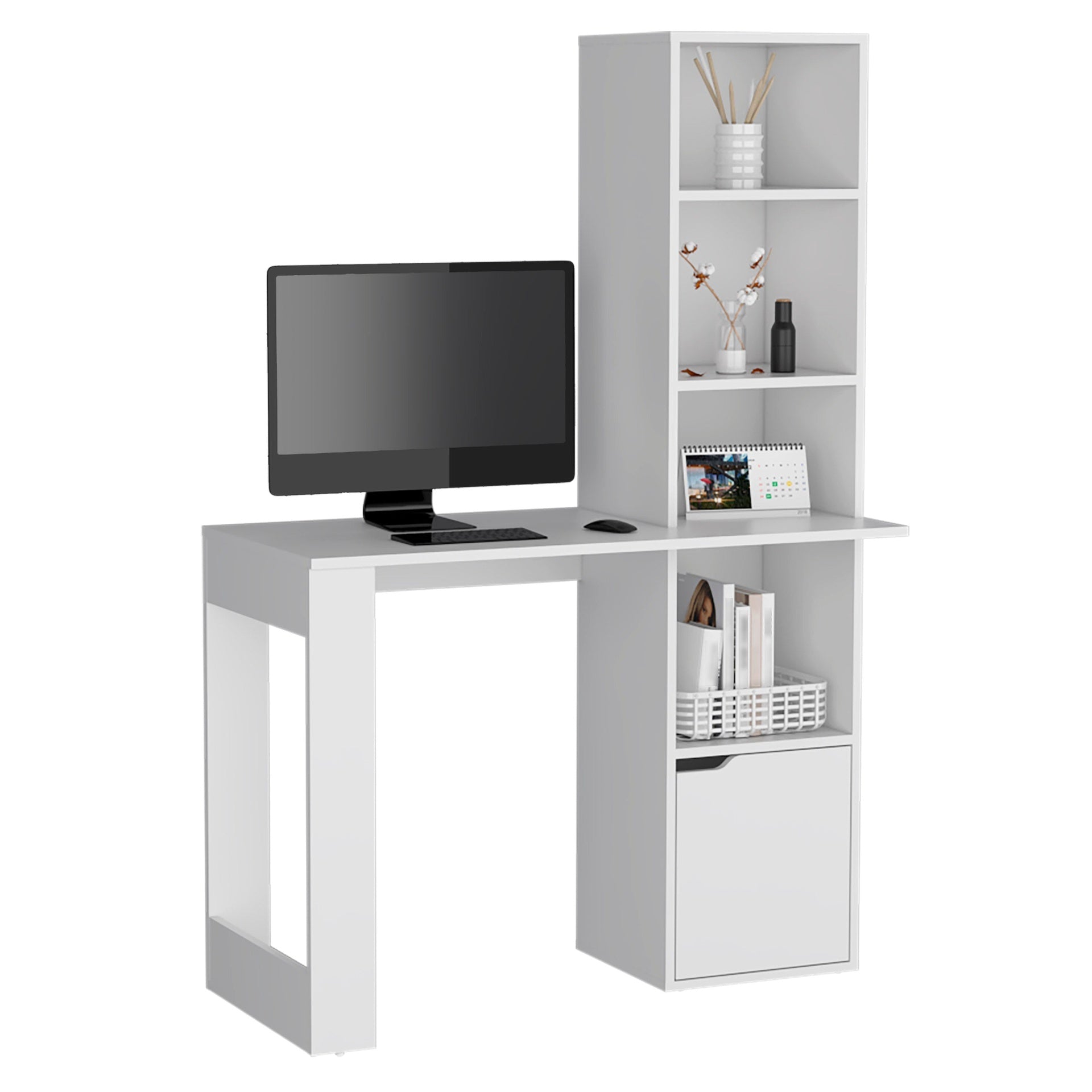 Writing Desk With Bookcase and Cabinet, White