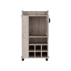 Bar Cart with 6 Built-in Wine Rack and Casters, Light Gray