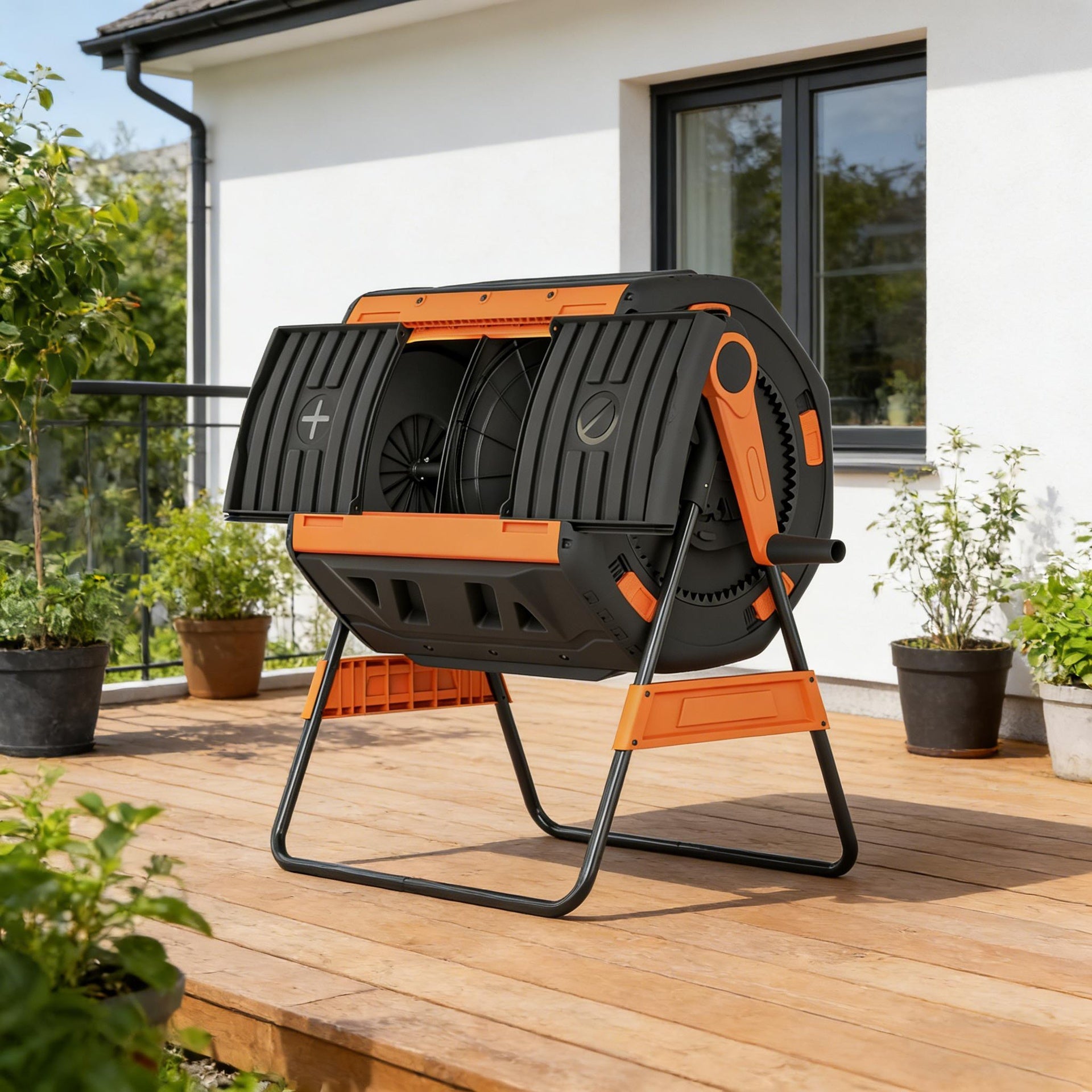 Stable Dual Chamber Tumbling Composter,Outdoor Compost Bin