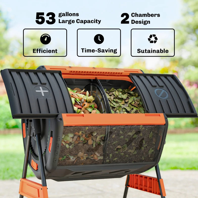 Stable Dual Chamber Tumbling Composter,Outdoor Compost Bin