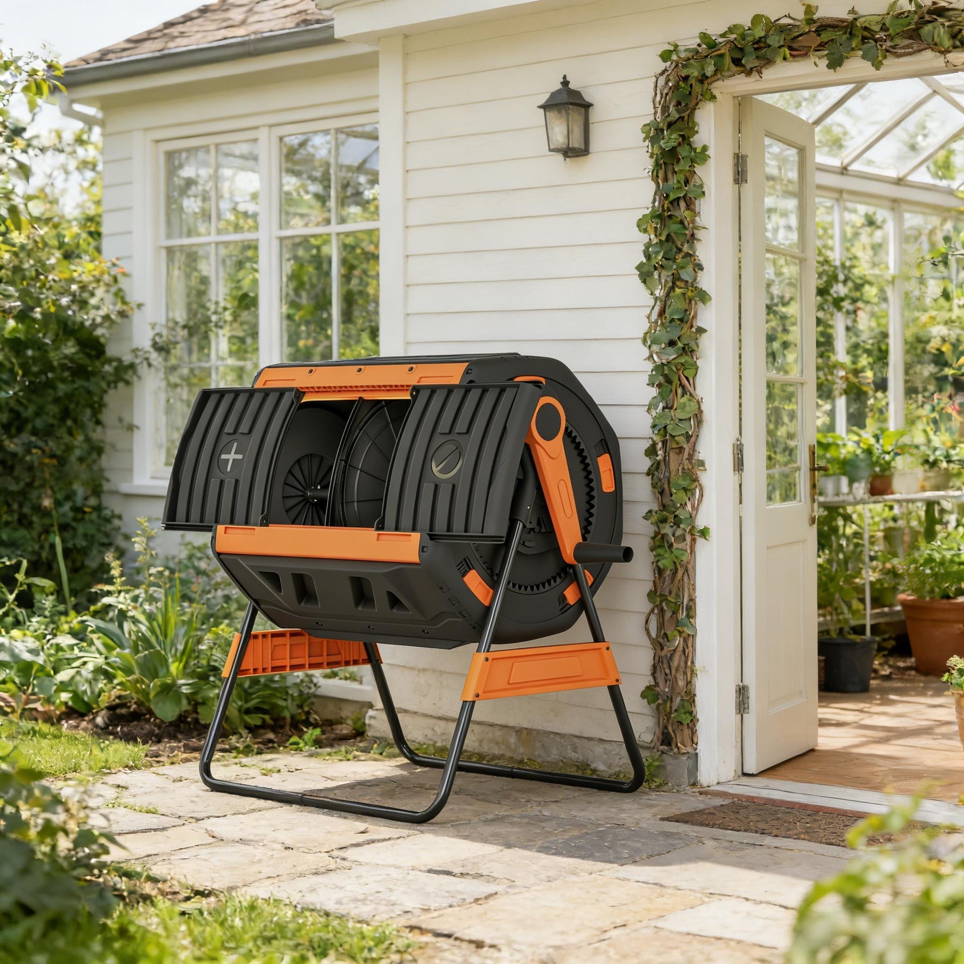 Stable Dual Chamber Tumbling Composter,Outdoor Compost Bin