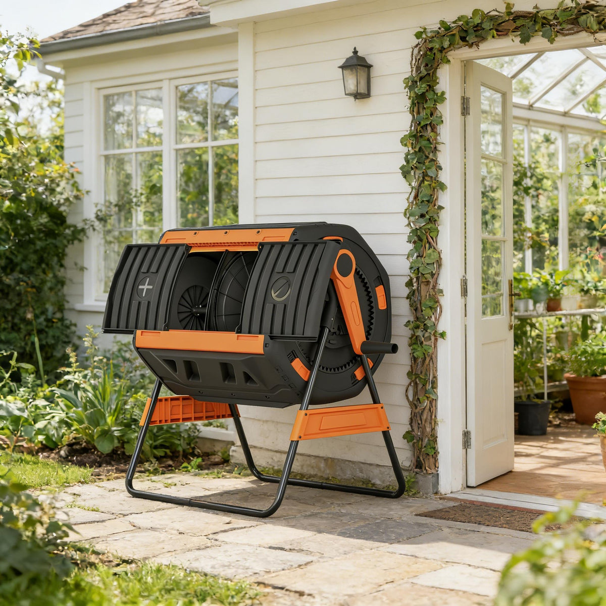 Stable Dual Chamber Tumbling Composter,Outdoor Compost Bin