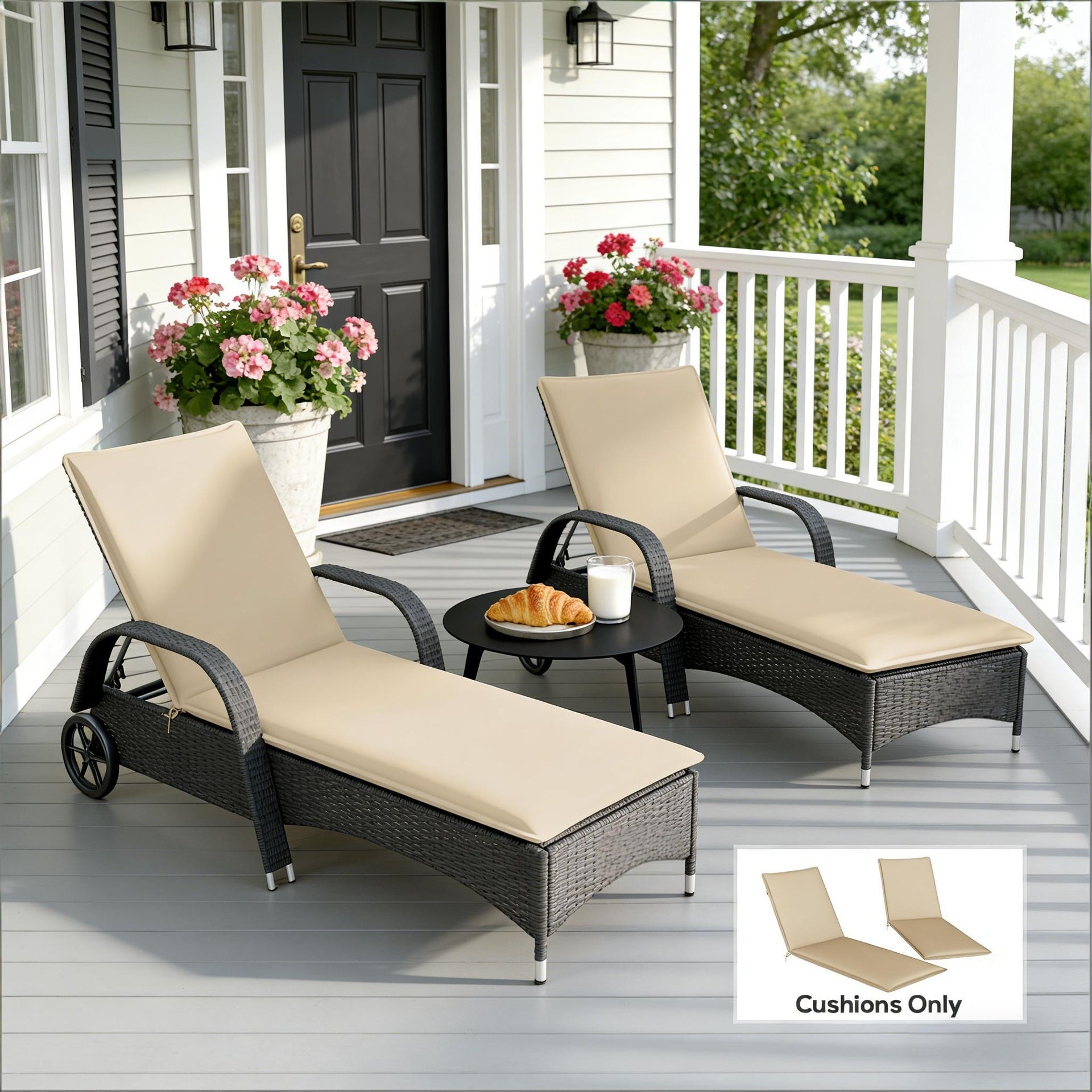 Beige Chair Cushion Set,Foldable Chair Cushion Set of 2