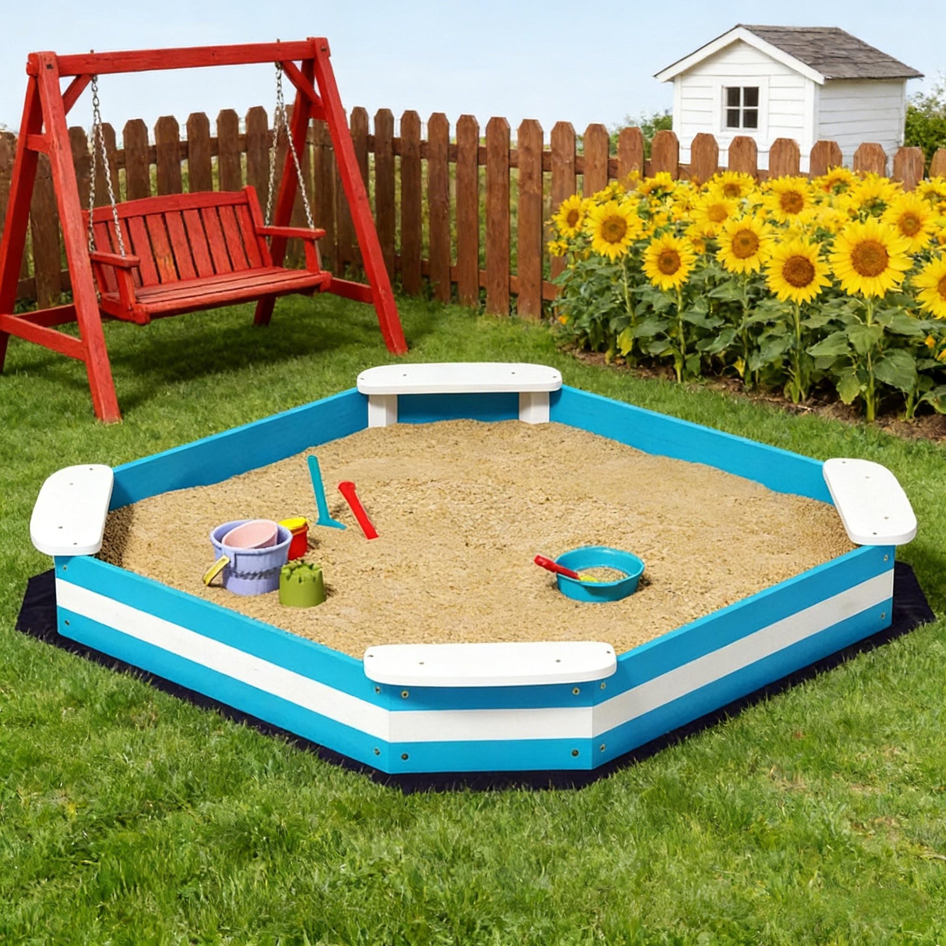 Sandbox,Kids Sandbox with Corner Seats