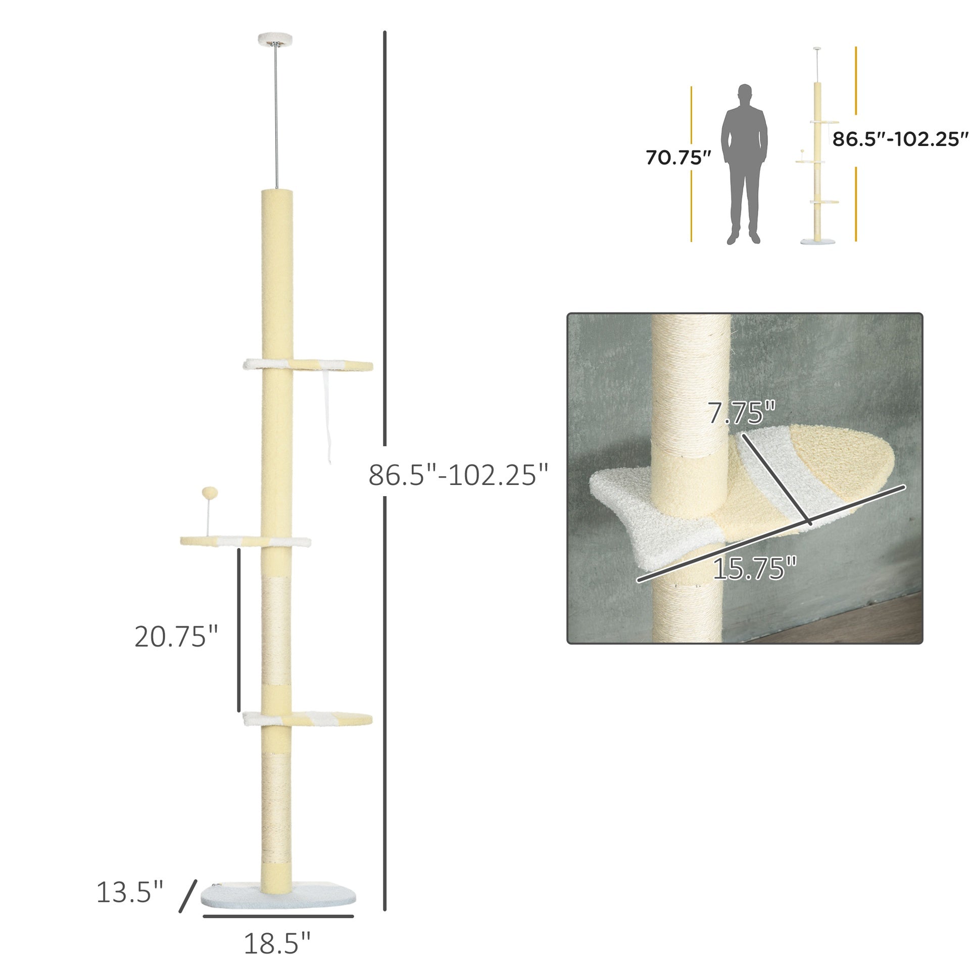 Cat Tree,4-Tier Floor to Ceiling Cat Tree