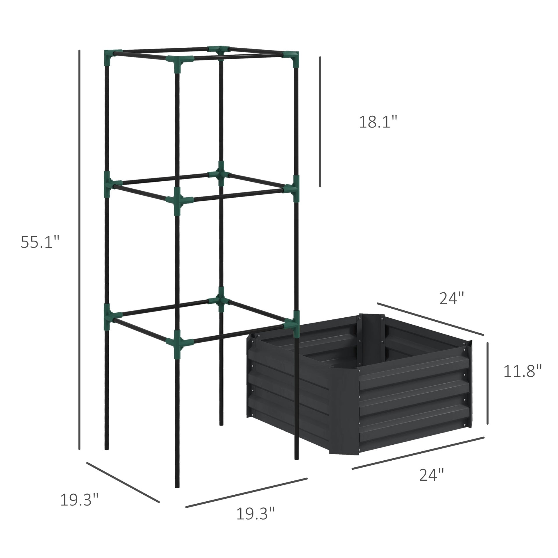 Raised Garden Bed,Garden Bed,Galvanized Planter Box with Cage for Climbing Vines