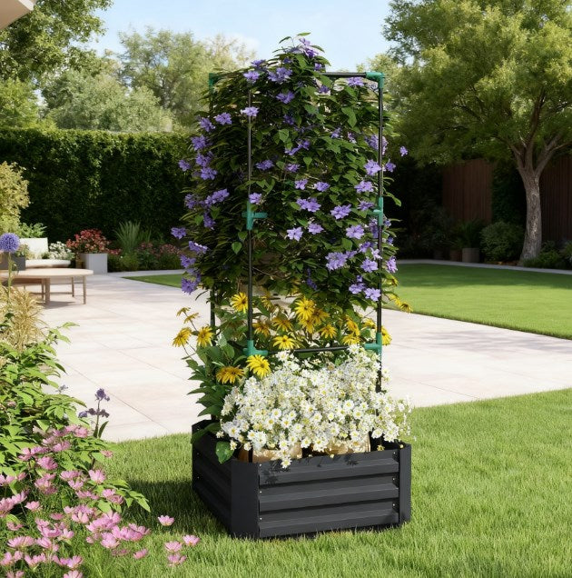 Raised Garden Bed,Garden Bed,Galvanized Planter Box with Cage for Climbing Vines