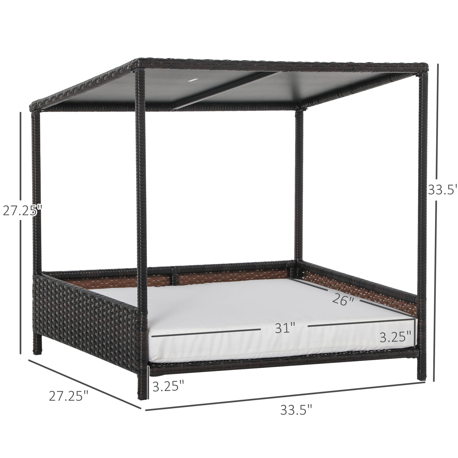 Dog House Raised Rattan Puppy Bed , Brown