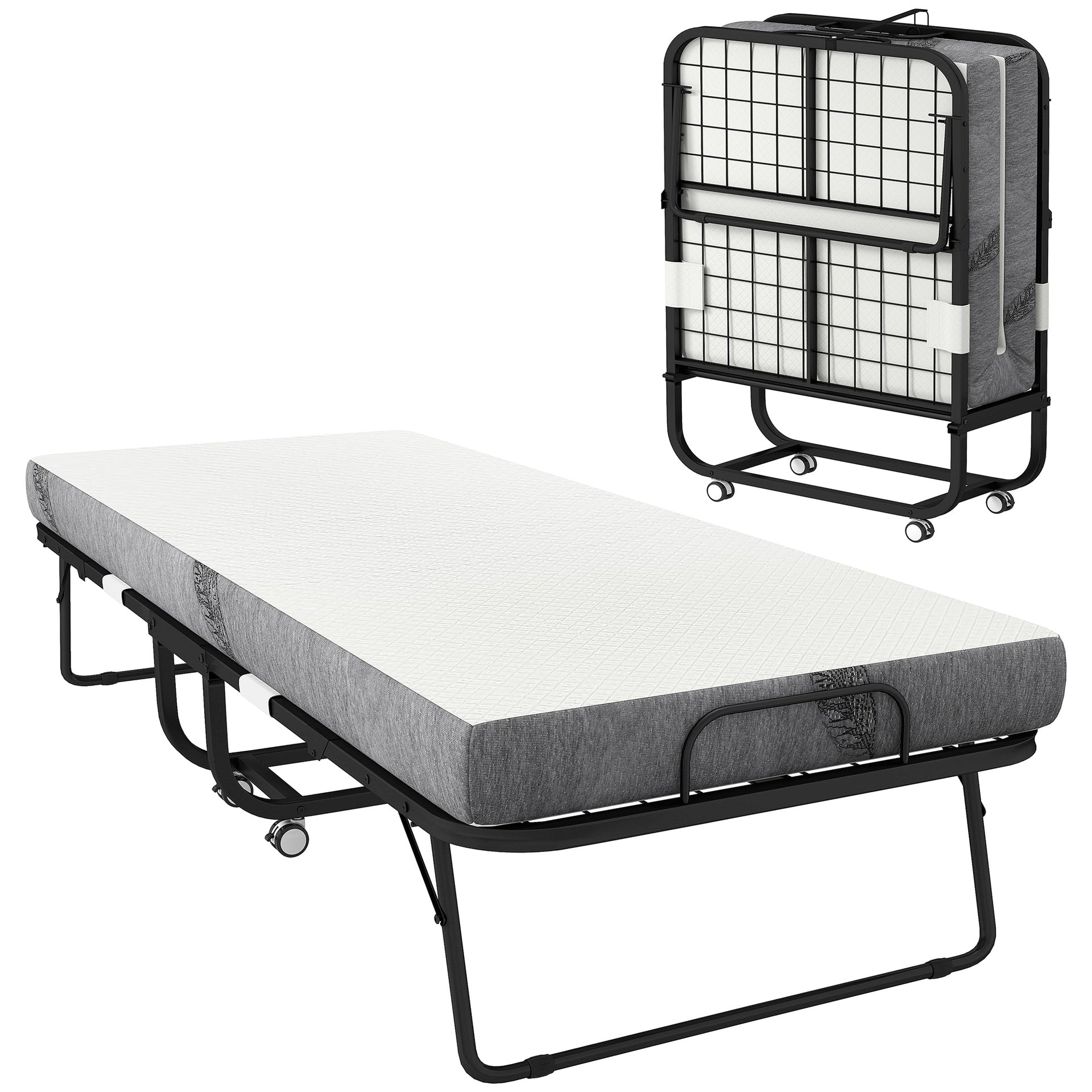 Folding Bed with Mattress for Adults, Single Size, Portable Foldable Bed with Memory Foam Mattress & Steel Frame