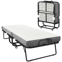 Folding Bed with Mattress for Adults, Single Size, Portable Foldable Bed with Memory Foam Mattress & Steel Frame