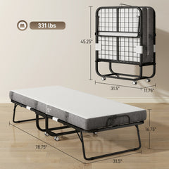 Folding Bed with Mattress for Adults, Single Size, Portable Foldable Bed with Memory Foam Mattress & Steel Frame