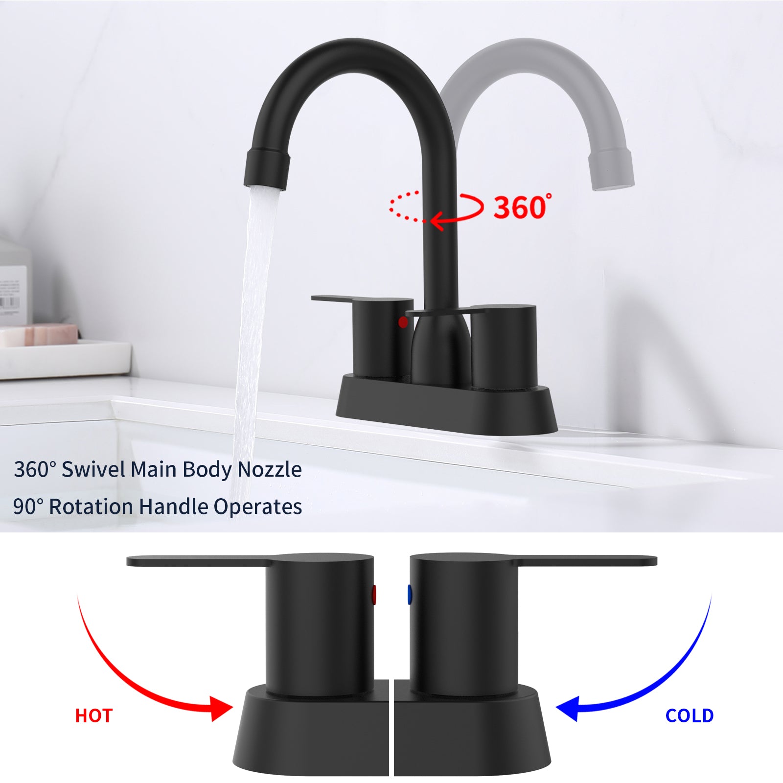 2 Handles Matte Black Faucet, Brushed Nickel Centerset RV Bathroom Faucets for 3 Hole